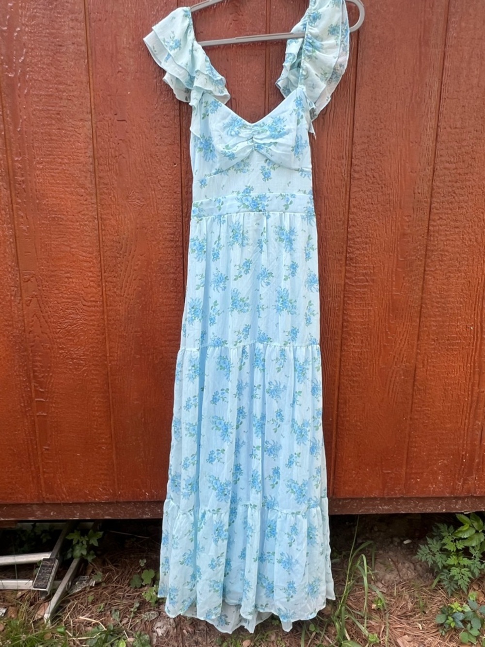 Altar’d State Lotte Blue Floral Maxi Dress Cottagecore Ruffle Strap Size Large - Picture 4 of 8